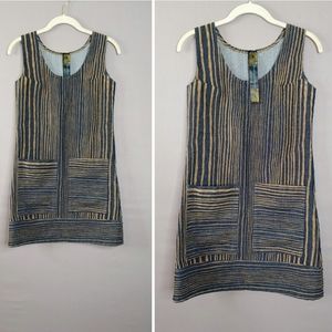 Mod Dress| Women’s Mod Mini Dress Denim/ Velvet Striped Dress with Pockets XS